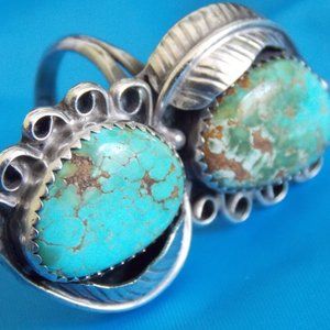 Vintage Old Pawn Navajo Ring 2 Large Turquoise Nugget Sterling